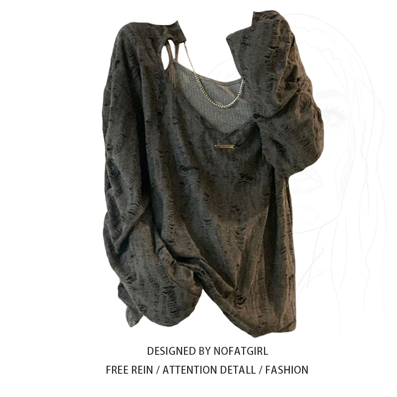 Plus-Size Sweet and Spicy Style Hollow-Out Chain Long-Sleeve Sun Protection Blouse for Women, Spring Loose Design Niche Top Plus-Size Sweet and Spicy Style Hollow-Out Chain Long-Sleeve Sun Protection Blouse for Women, Spring Loose Design Niche Top