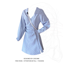 Big Code Woman Dress Fat Sister Early Autumn Korean Version V Collar Long Sleeve Dress Sloped Door Flap Shirt Skirt Single Row Buttoned Short Skirt