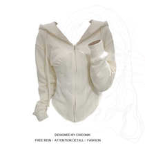 Large size fat sister niche design zipper hooded sweater womens fishbone top slit wide-leg pants suit trendy