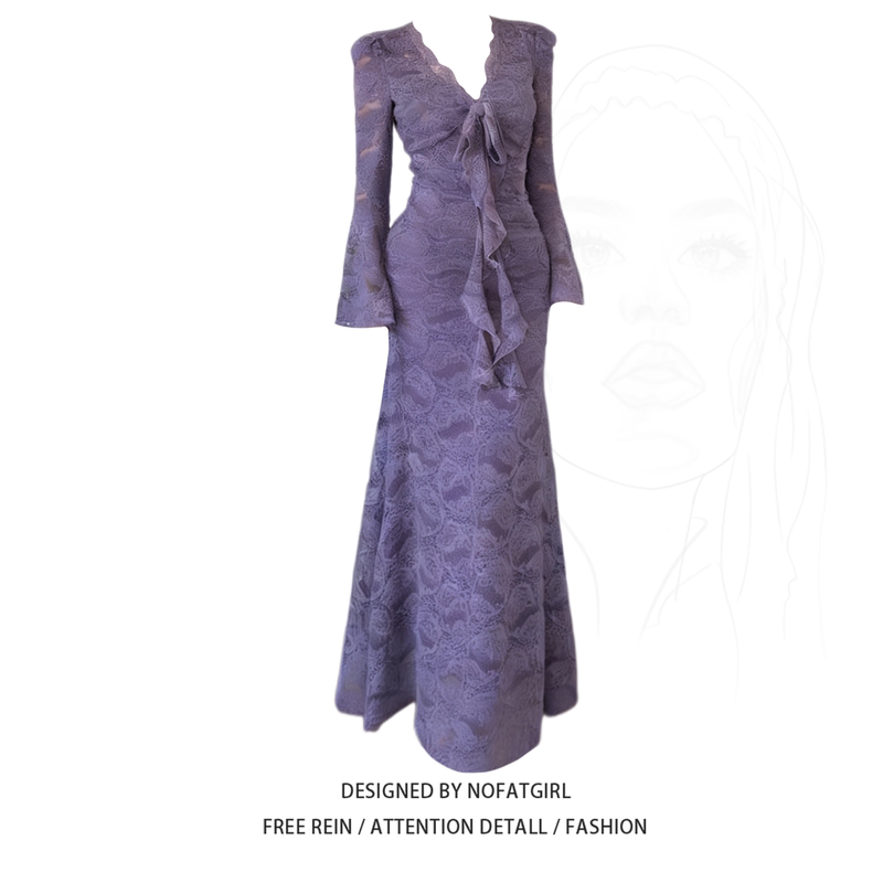 Plus-Size French-Style Elegant and High-End Lace Dress, Super Pretty, Autumn and Winter Pure and Ethereal, Body-Hugging Long Dress