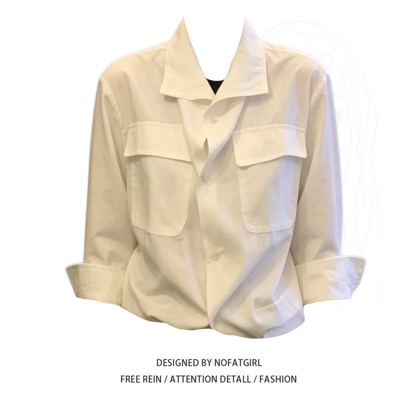 Plus-Size Korean-Style Casual White Stand-Collar Shirt for Women, Long-Sleeve Loose Design, Stylish White Shirt Jacket