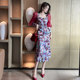 Chic design sense printed mermaid dress long skirt female spring host temperament celebrity lantern long-sleeved dress