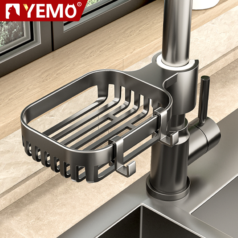 Faucet Rack for Kitchen Sink, Dishwashing Sink Rack, Dishcloth Draining Basket, Steel Wool Storage Rack, Sponge Brush