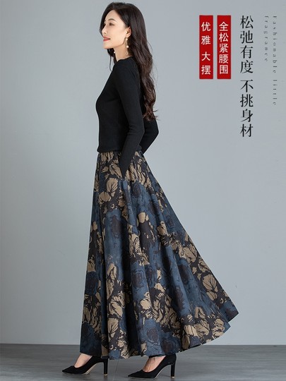 2025春季新款棉麻半身裙长裙女高腰大摆复古碎花亚麻长裙大码裙子