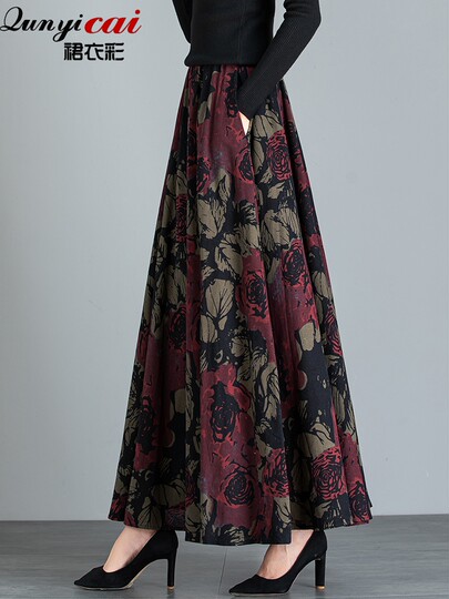 Ethnic Style Retro Cotton and Linen Half-Length Skirt, Spring and Autumn New Style Women's High-Waisted Large Hem Half-Length Skirt, Mid-Length Plus Size Skirt