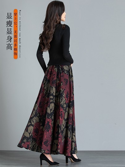 2025春季新款棉麻半身裙长裙女高腰大摆复古碎花亚麻长裙大码裙子