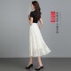 2025 Summer Thin Black and White Embroidered Chiffon Skirt Mid-Length High-Waisted Large A-Line Over-The-Knee Skirt