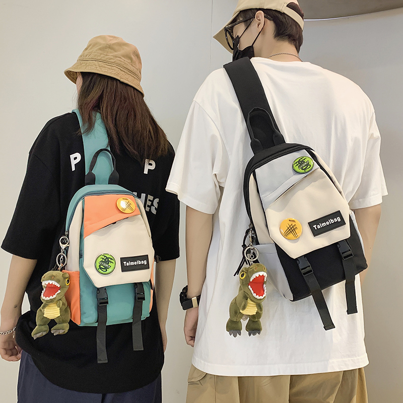 Student Style Simple Men's Shoulder Bag, Trendy Brand ins Men's Crossbody Bag, Fashionable Color-Blocking Chest Bag for Women
