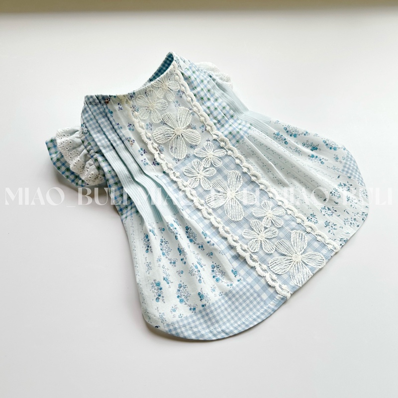 Miaobuli/Pet Clothes Pastoral Style Patchwork Flutter Sleeve Dress for Cats and Small Dogs Spring and Summer