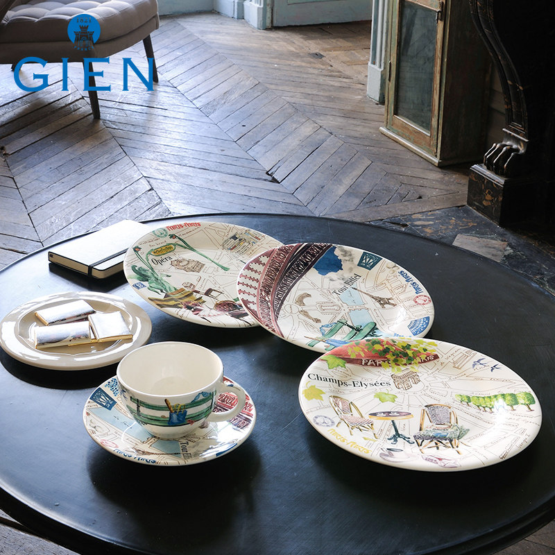 GIEN French imported tableware, ceramic dinner plate, dessert plate, bowl, tea set, gift decoration, Paris street scene series