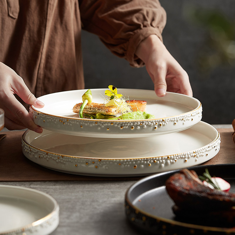 Yi Heng Hotel light luxury creative white dish Japanese salad home with edge ceramic steak Western plate tableware plate plate
