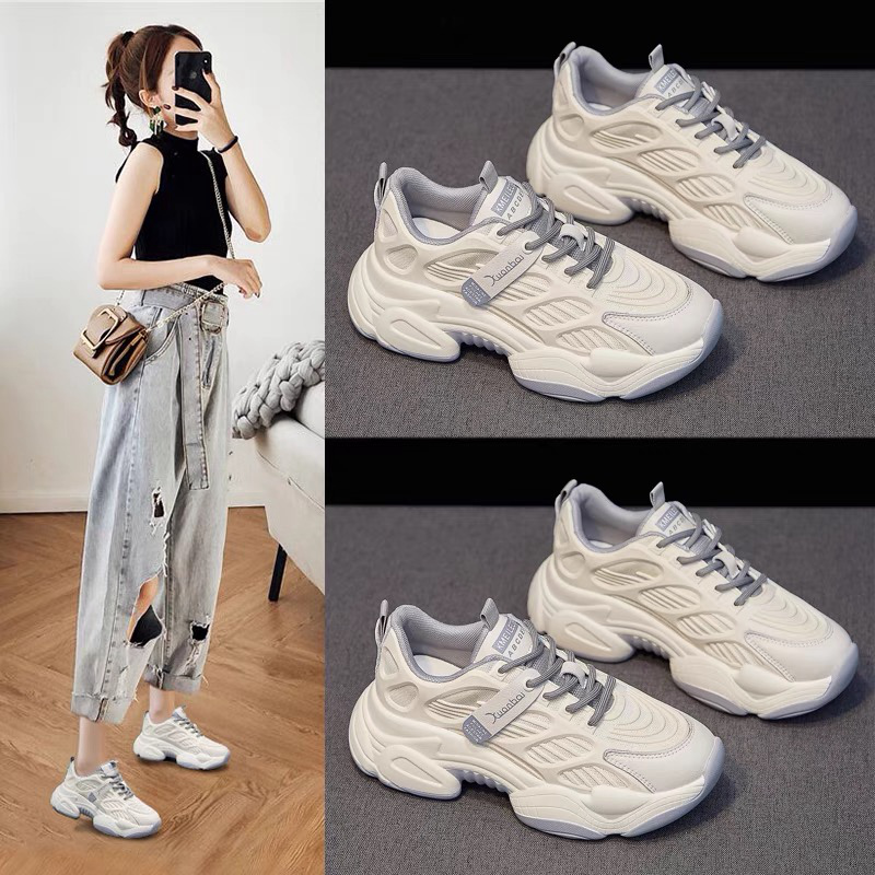 Sports Junxiu joint daddy shoes women's inner climax 34 large size tide ins Hong Kong style summer thick-soled white shoes z