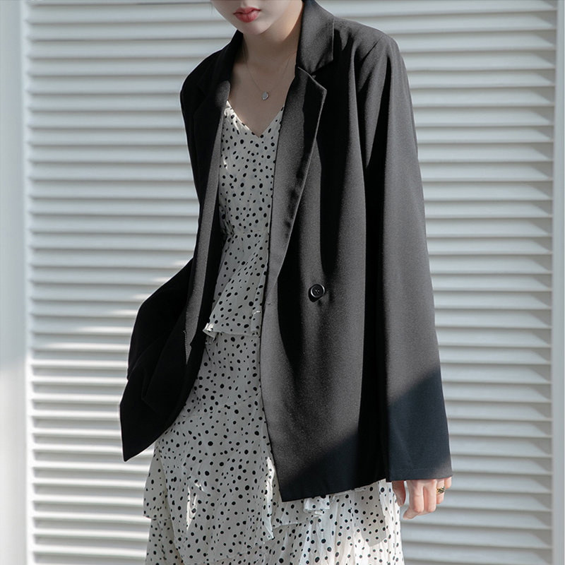 Casual Black Blazer for Women, Spring and Summer Thin Style, Petite Size, High-End Feel, Small Suit, Korean Style, Loose and Drapey Top