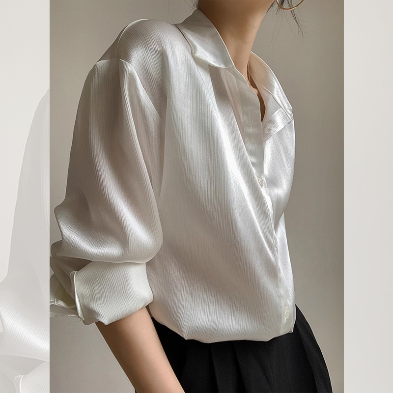 High-End Light Luxury Acetate Satin Shirt for Women, Spring and Summer French Style, Stunning Texture, Elegant and Graceful Blouse
