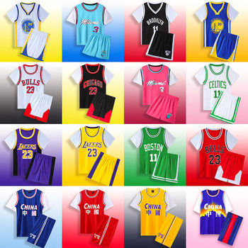 Summer Kidsren's Basketball Uniform Fake Two-Piece Suit Short-Sleeved Boys and Girls Performance Uniform Training Uniform No. 24 Kobe Bryant Jersey