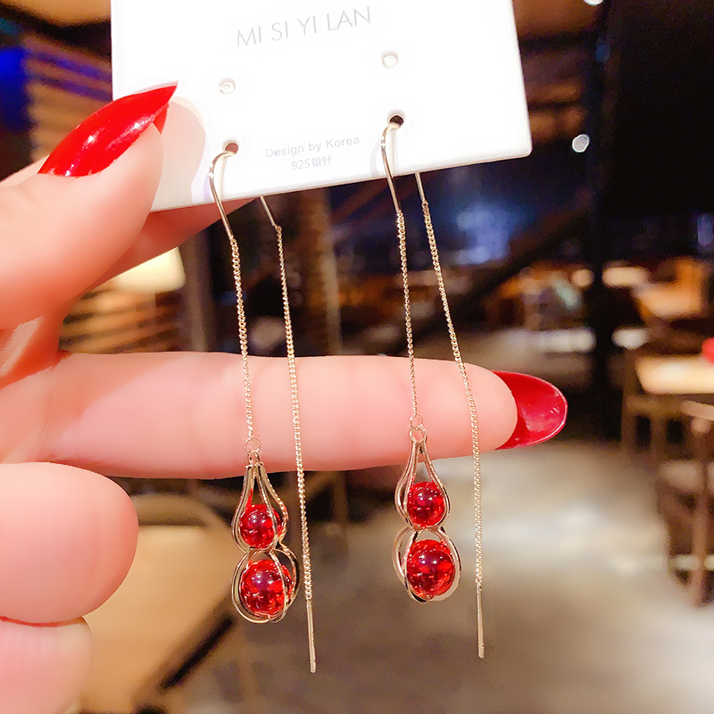 Long version gourd anti-lost earrings 2022 new trendy round face thin earrings high-end atmospheric net red explosion earrings