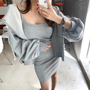 . Hàn Quốc ins sexy thời trang zip-up lỏng cảnh giác và sling jumpsuit phù hợp với thể thao thời trang cô gái