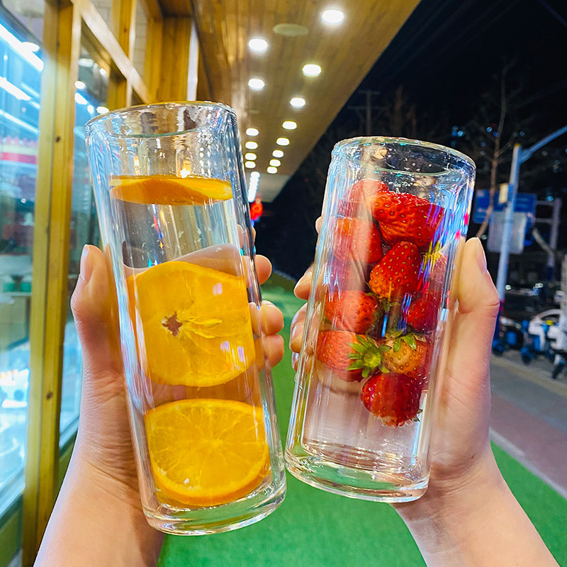 Double-layer water cup glass cup student simple fresh personality trend heat insulation high borosilicate transparent household drinking cup