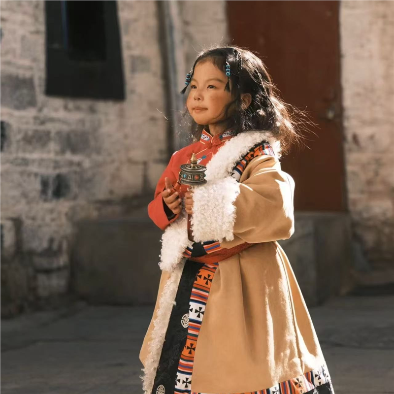 Unisex Tibetan-Style Long Robe, Warm New Tibetan Clothing Jacket, Children's Dance Performance Outfit, Popular Tibetan New Year Clothing