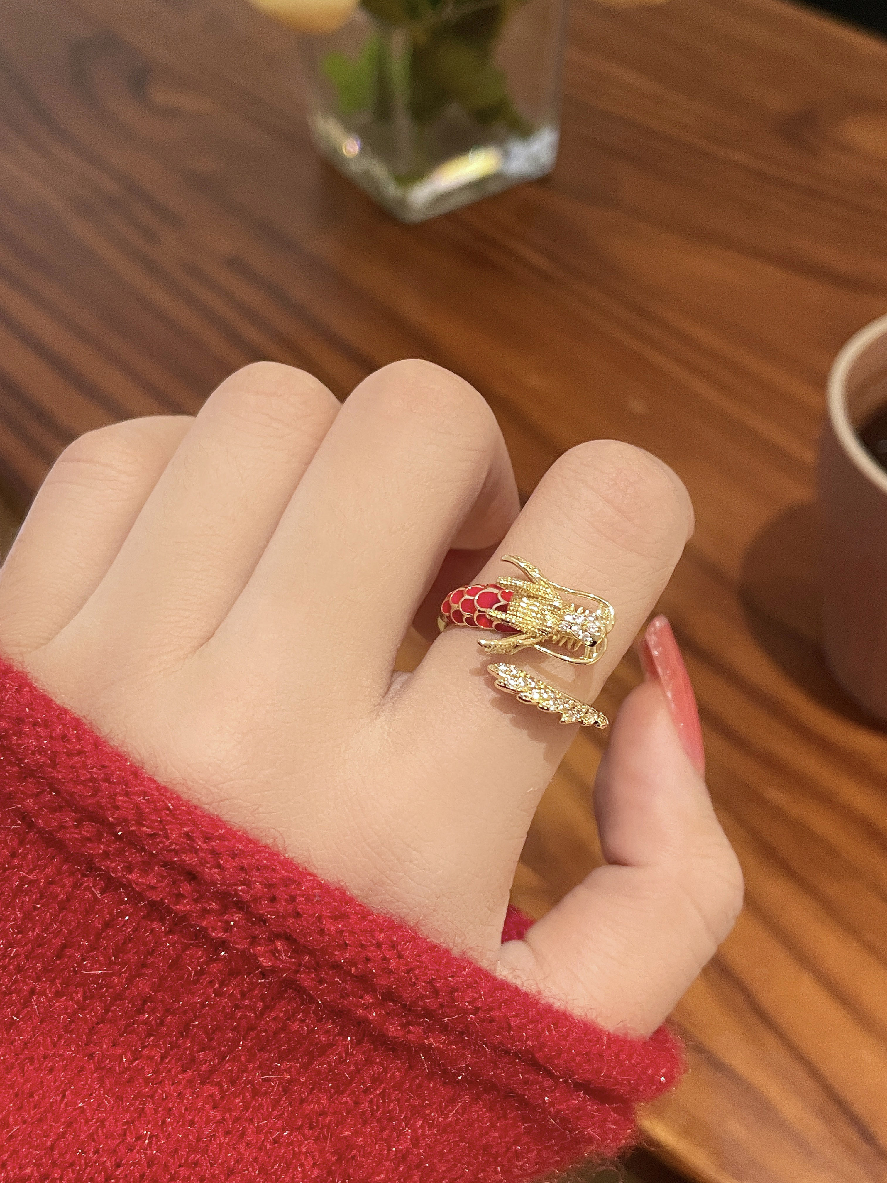 Year of the Dragon Zodiac Sign Open Ring for Women, Niche Design, Light Luxury, High-End Feel, Autumn and Winter Ring, Finger Ring, Index Finger Ring