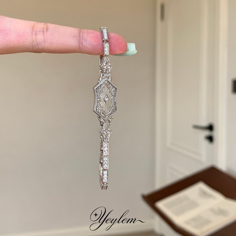 Yeylem | Lace Crystal Box·Original Lace White Crystal Art Retro Style 925 Silver Bracelet Autumn New Arrival Yeylem | Lace Crystal Box·Original Lace White Crystal Art Retro Style 925 Silver Bracelet Autumn New Arrival