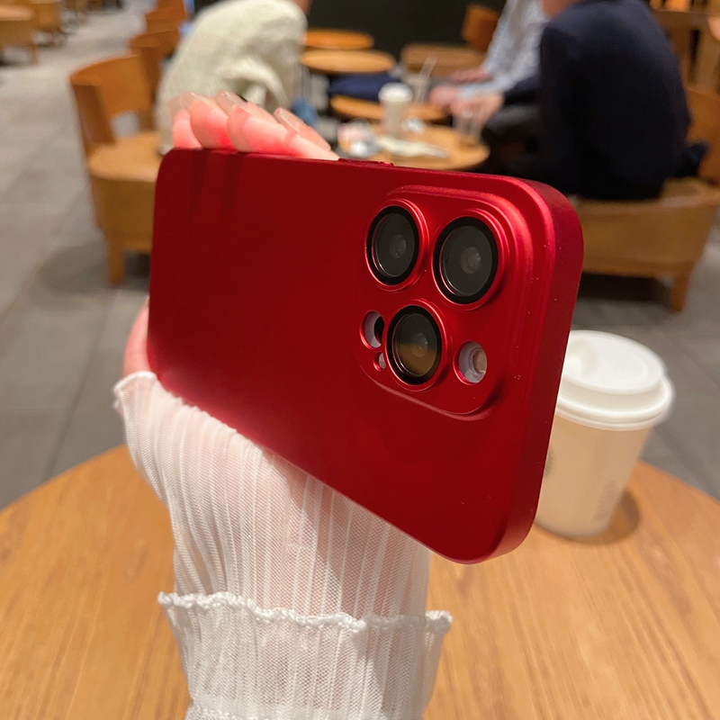 iPhone 13 Case with Built-In Lens Protector iPhone 14 Pro Max Ultra-Thin Matte 12Pro High-End Feel 17 Hard Case 11 New Model for Women 15Pro Simple Solid Color 16 Men's Shockproof Case Red Applicable
