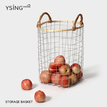 Wrought iron storage basket handheld hollow grid high-end sense