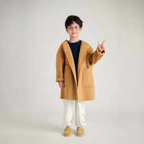 Girls and boys double-sided woolen cashmere coat autumn and winter new 100 wool hooded mid-length childrens woolen coat