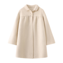 Girls Double-sided Cashmere Coat 2024 Autumn and Winter New Girls Beige Thickened 100% Wool Wool Coat