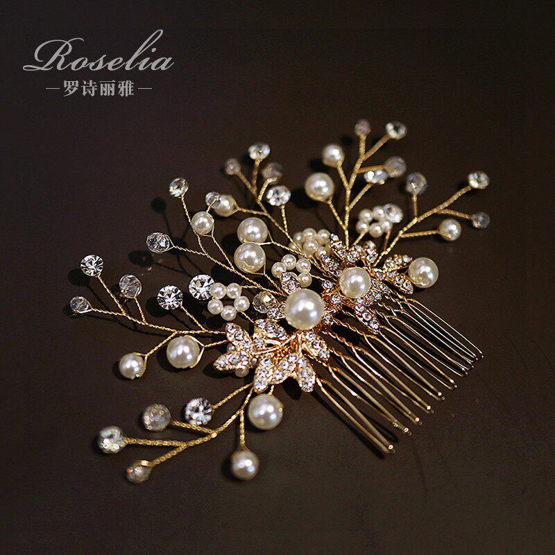High-end golden handmade comb inserted in children's head Accessories Birthday brief Delicate High-end Walking Show Princess Hair Accessories