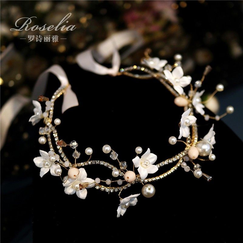 White Flowers Children's Head Adorned Water Drill Hair With Super Fairy Beauty Art Princess Table Performance Girl Hair Stirrup Necklace Neck Accessories