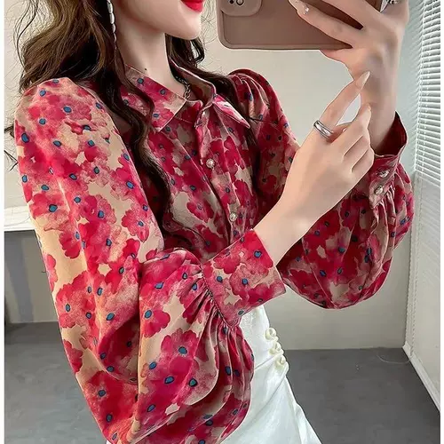 Очень большая сексуальная осенняя рубашка, фонарь, большой размер, подходит для полных девушек, цветочный принт