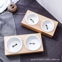 Cat Bowl double bowl anti-knock ceramic protection cervical spine cat bowl food bowl rice bowl dog pet oblique mouth three bowls
