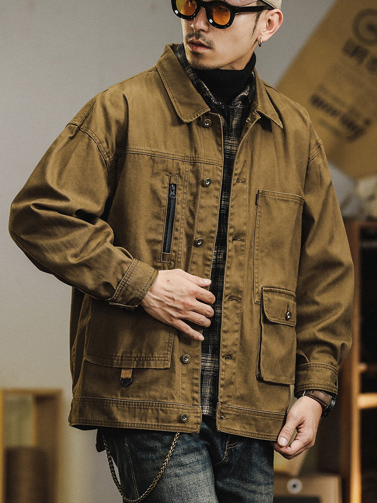 American Fashion Multi-pocket Workwear Jacket Men Spring Loose