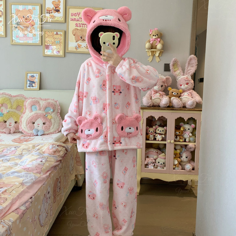 Xue Fufu Original [Devil Bear & Angel Bunny] Winter Homewear Set Cute Girls Can Wear Outside