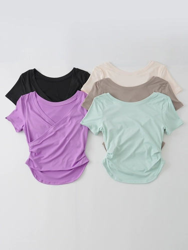 Одежда для йоги для спортзала, спортивная футболка, быстросохнущий спортивный костюм, короткий рукав, для бега, по фигуре