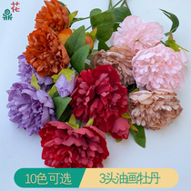 3 oil painting peonies single branch peonies wedding reception area landscaping silk flowers hotel flower wall flower arrangement fake flowers