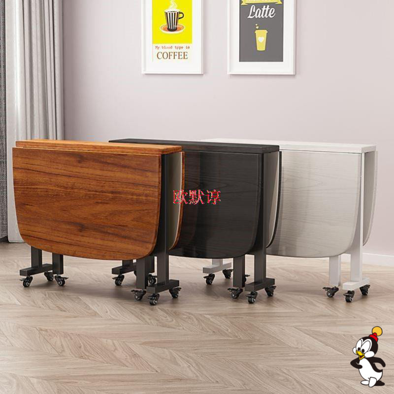 Folding table dining table household simple rectangular dining table foldable table mobile with wheels 4 people 6 people table and chair combination