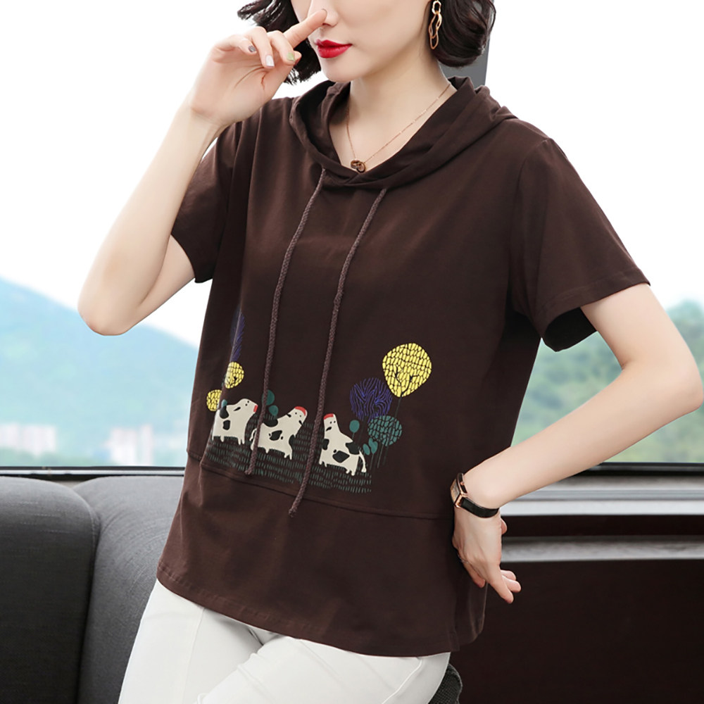 Middle-aged Mom Short-sleeved T-shirt New Summer Han Edition Lady Link Rope Length Length Skin Top