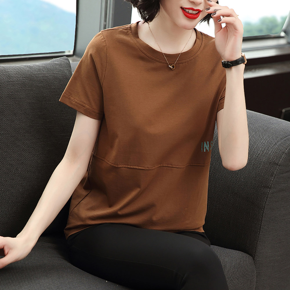 Pure cotton short-sleeved women's loose large size t-shirt women's 2022 new summer dress half-sleeved middle-aged mother printed body blouse