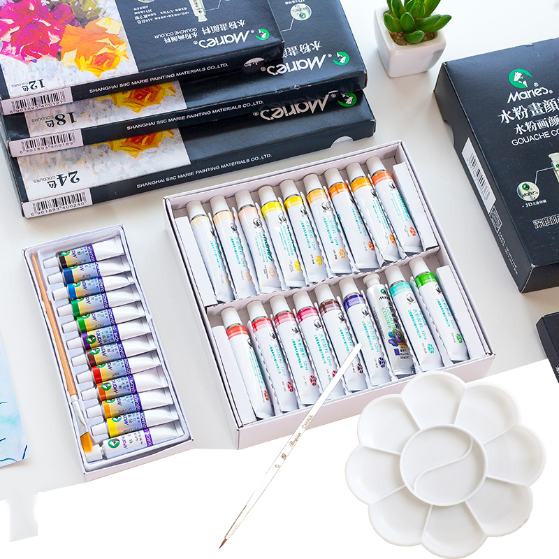 Malli brand water powder paint 24 color students use fine art 36 color painting beginners drawing horsepower water powder painting paint