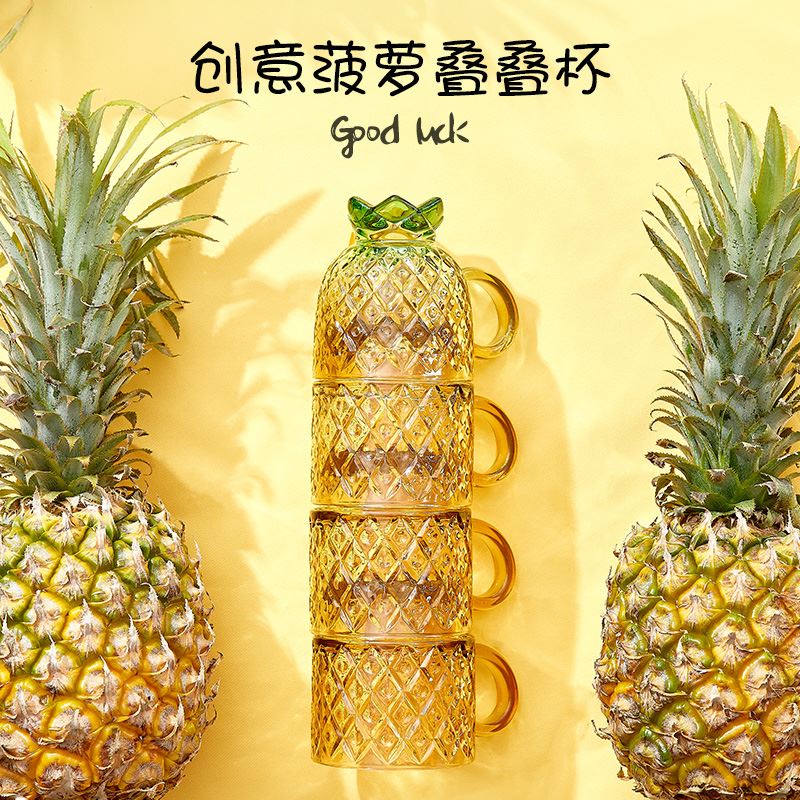 Nordic light luxury koi transparent glass set creative living room household tea cup water cup stacking cup 4-piece set