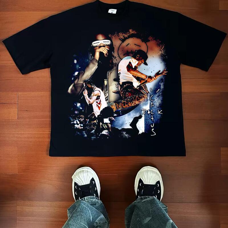 Travis Scott Travis Scott Rap Hip-Hop Street Retro Pure Cotton Long and Short Sleeve T-Shirt Trendy