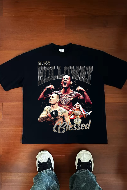 Max Holloway American-Style Small Neckline Distressed Ufc Street Fighting Long and Short Sleeve T-Shirt