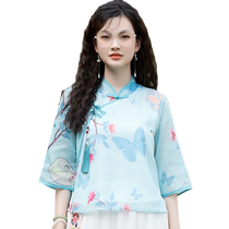 Republic of China style Hanfu summer dress for women Tang suit improved cheongsam top fairy Zen tea suit Chinese style Chinese suit for women