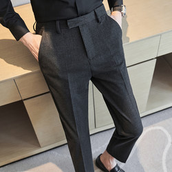 ເນື້ອຜ້າຢືດຢຸ່ນດູໃບໄມ້ລົ່ນແລະລະດູຫນາວ woolen ເກົ້າຈຸດ trousers ສໍາລັບທຸລະກິດຜູ້ຊາຍບາດເຈັບແລະ trousers slim ຕີນ brushed suits