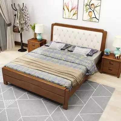Solid wood bed 1 2 m double bed 1 5 soft bag single bed 1 m children's home small family holiday bed 1 35m