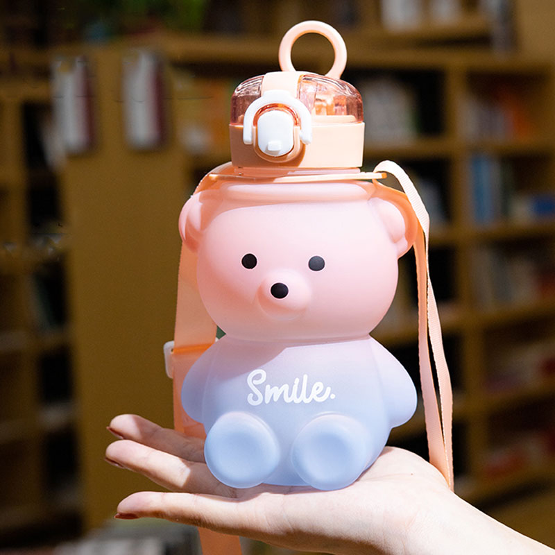 Summer cute bear drinking cup with straw plastic cup high temperature resistant female student cute child resistant to falling and portable