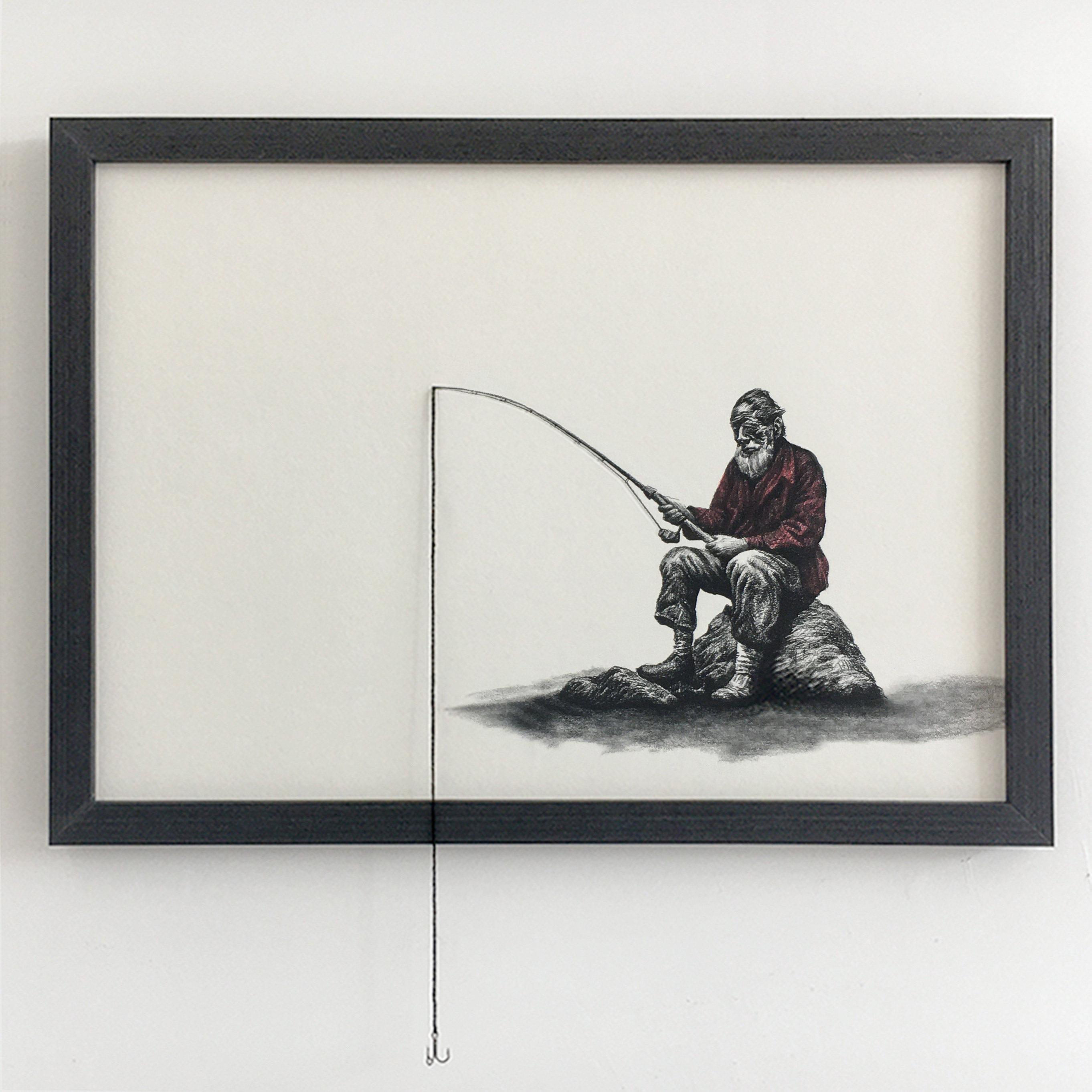 垂钓老者3D立体画：创意手工素描，打造家居艺术氛围！-纸艺-淘宝好物网, image size:2724x2724