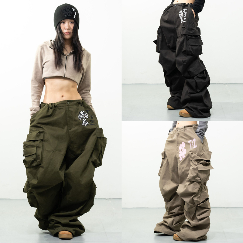 【Heavy-Duty Work Pants 6.0】Tiz Heavy Drape Cross Letter Print Pocket Work Pants Unisex